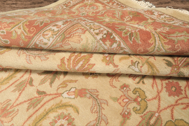 8x10 Beige, Blush, Sage Color Hand Knotted Oushak Wool Traditional Oriental Rug