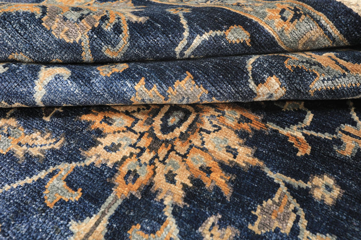 6x9 Navy, Gray, Moss Color Hand Knotted Oushak Viscose Traditional Oriental Rug