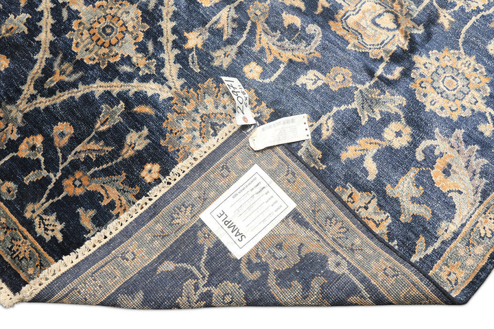 6x9 Navy, Gray, Moss Color Hand Knotted Oushak Viscose Traditional Oriental Rug
