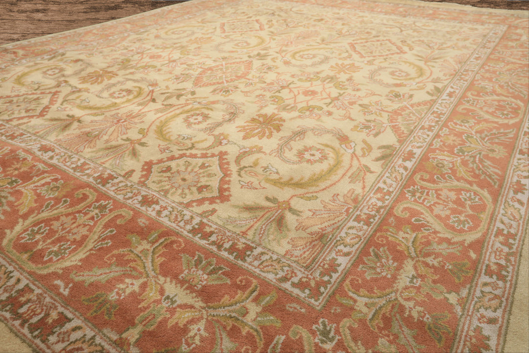 8x10 Beige, Blush, Sage Color Hand Knotted Oushak Wool Traditional Oriental Rug