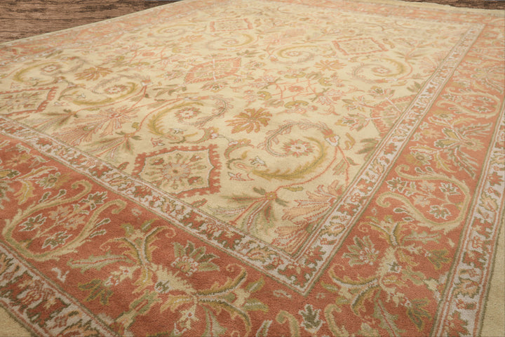 8x10 Beige, Blush, Sage Color Hand Knotted Oushak Wool Traditional Oriental Rug