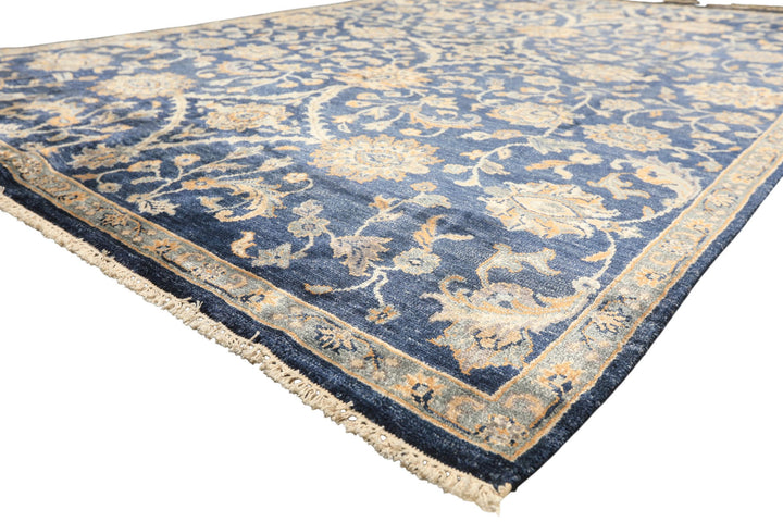 6x9 Navy, Gray, Moss Color Hand Knotted Oushak Viscose Traditional Oriental Rug