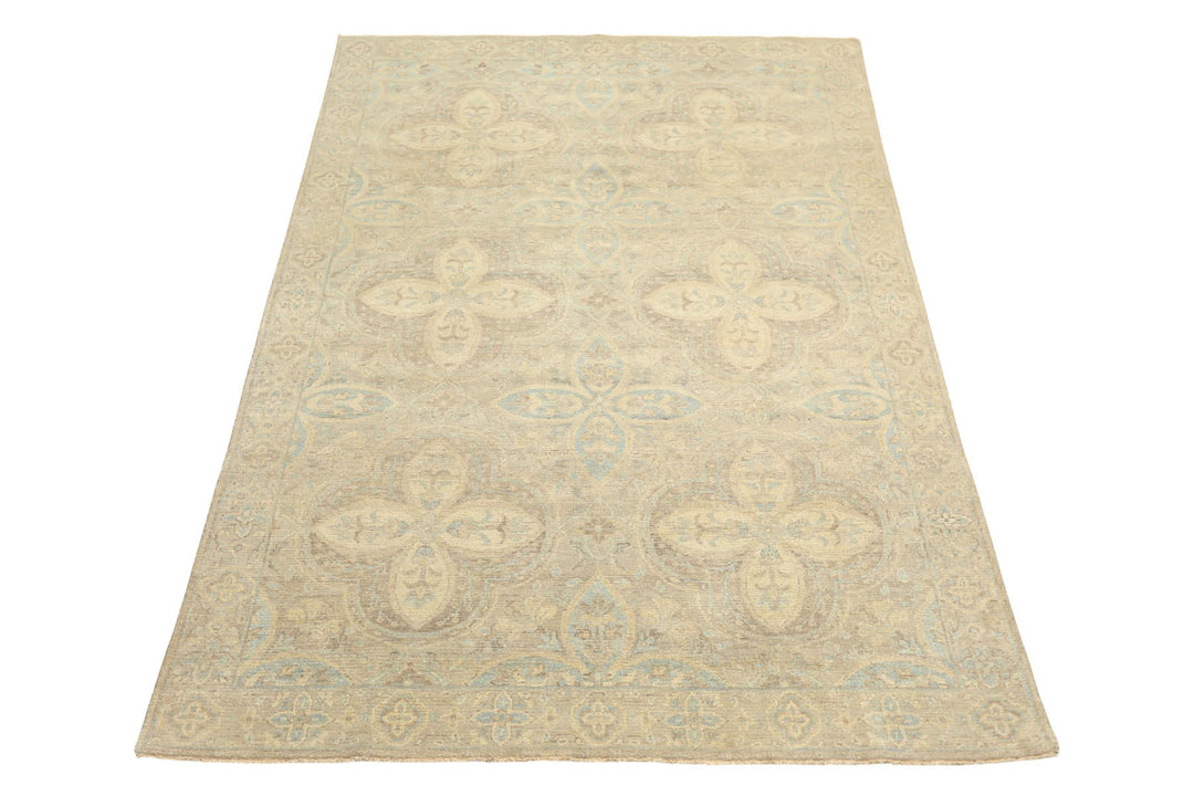 6x9 Beige, Gray, Taupe Color Hand Knotted Oushak Wool Transitional Oriental Rug