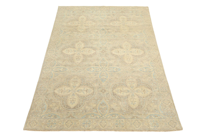 6x9 Beige, Gray, Taupe Color Hand Knotted Oushak Wool Transitional Oriental Rug