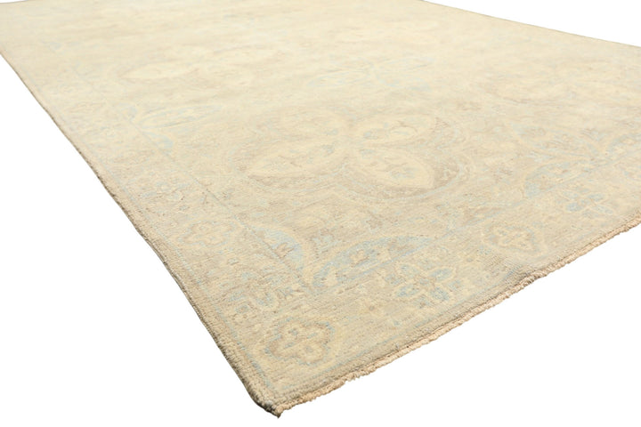 6x9 Beige, Gray, Taupe Color Hand Knotted Oushak Wool Transitional Oriental Rug