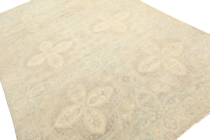 6x9 Beige, Gray, Taupe Color Hand Knotted Oushak Wool Transitional Oriental Rug