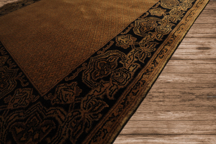 4x6 Gold, Black, Brown Color Hand Knotted Indo Tibetan New Zealand Wool Transitional Oriental Rug