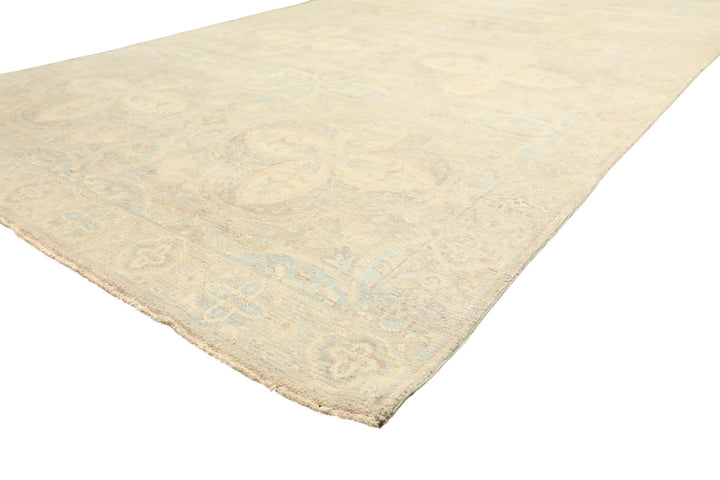 6x9 Beige, Gray, Taupe Color Hand Knotted Oushak Wool Transitional Oriental Rug