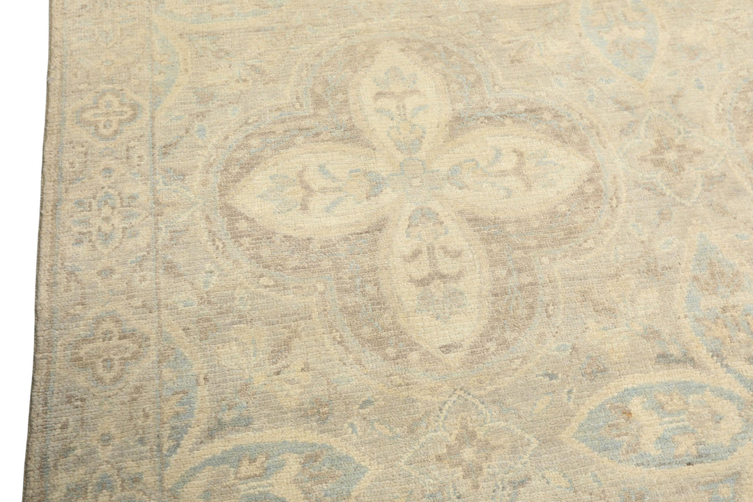 6x9 Beige, Gray, Taupe Color Hand Knotted Oushak Wool Transitional Oriental Rug