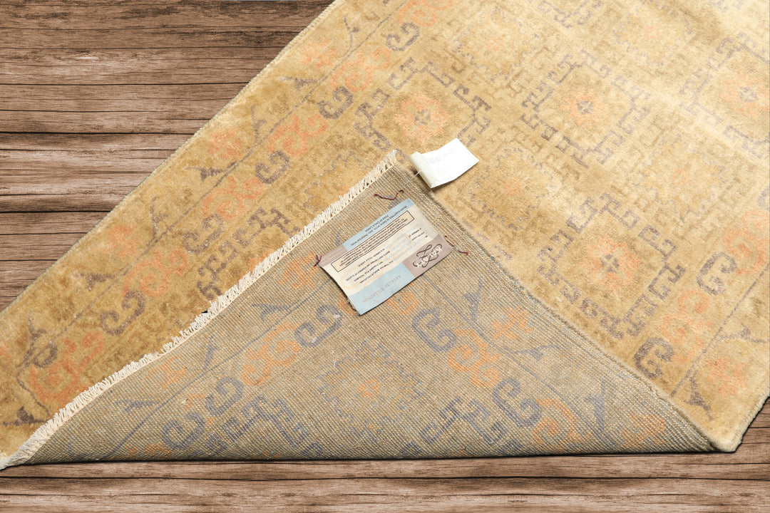 Runner Mint, Beige, Gray Color Hand Knotted Oushak Wool Transitional Oriental Rug