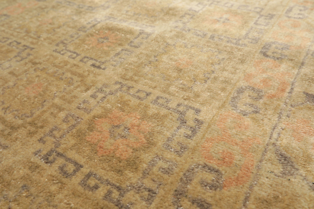Runner Mint, Beige, Gray Color Hand Knotted Oushak Wool Transitional Oriental Rug