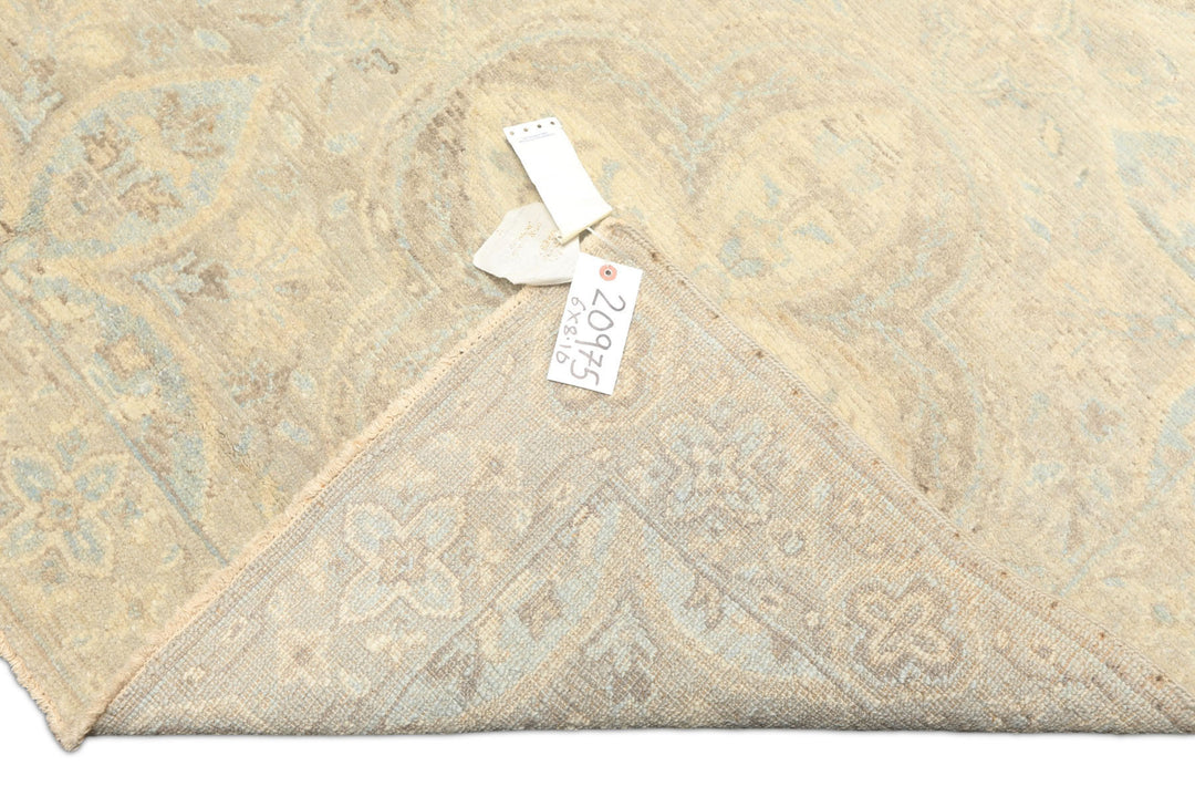 6x9 Beige, Gray, Taupe Color Hand Knotted Oushak Wool Transitional Oriental Rug