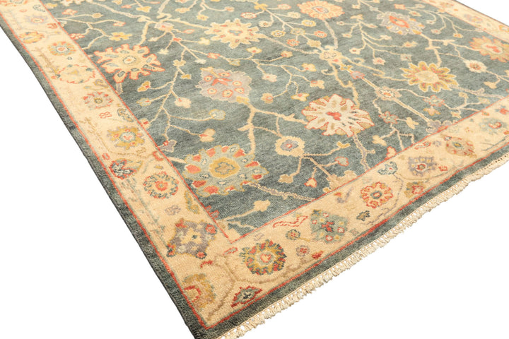 6x9 Teal, Green, Ivory Color Hand Knotted Oushak Wool Traditional Oriental Rug