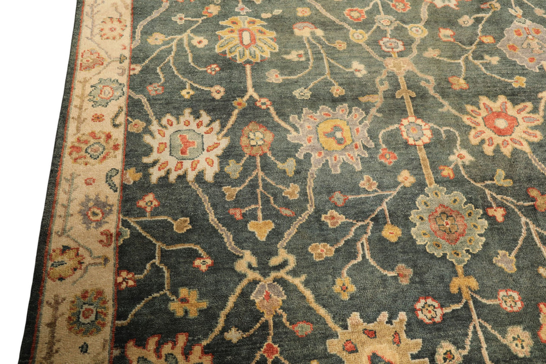 6x9 Teal, Green, Ivory Color Hand Knotted Oushak Wool Traditional Oriental Rug