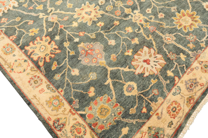 6x9 Teal, Green, Ivory Color Hand Knotted Oushak Wool Traditional Oriental Rug