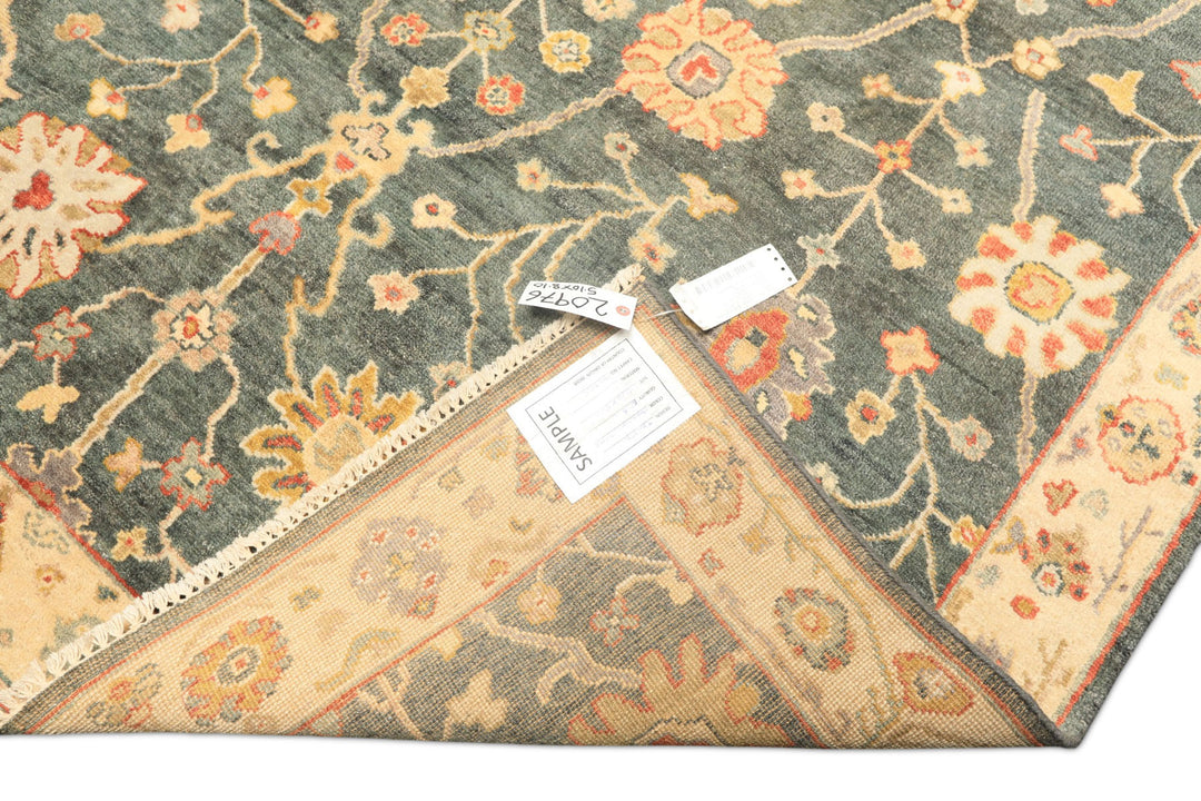 6x9 Teal, Green, Ivory Color Hand Knotted Oushak Wool Traditional Oriental Rug