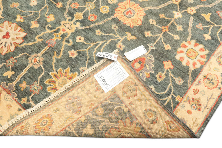 6x9 Teal, Green, Ivory Color Hand Knotted Oushak Wool Traditional Oriental Rug