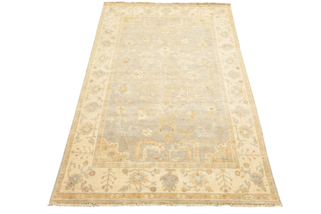 6x9 Gray, Slate, Ivory Color Hand Knotted Oushak Wool Transitional Oriental Rug