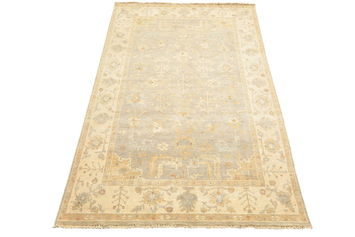 6x9 Gray, Slate, Ivory Color Hand Knotted Oushak Wool Transitional Oriental Rug