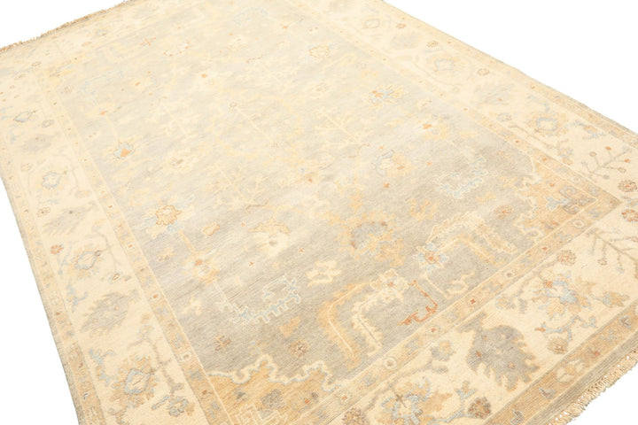 6x9 Gray, Slate, Ivory Color Hand Knotted Oushak Wool Transitional Oriental Rug