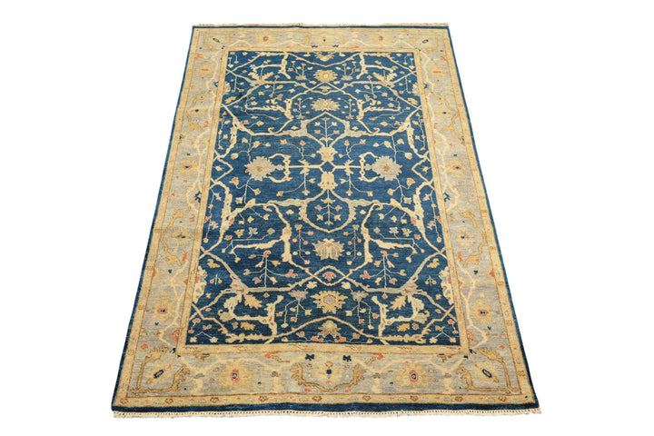 6x9 Navy, Slate, Beige Color Hand Knotted Oushak Wool Traditional Oriental Rug