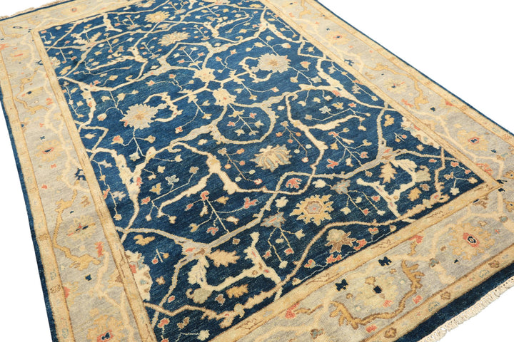 6x9 Navy, Slate, Beige Color Hand Knotted Oushak Wool Traditional Oriental Rug