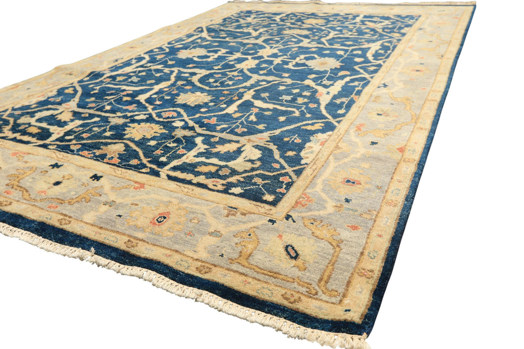 6x9 Navy, Slate, Beige Color Hand Knotted Oushak Wool Traditional Oriental Rug