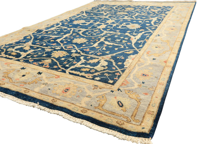 6x9 Navy, Slate, Beige Color Hand Knotted Oushak Wool Traditional Oriental Rug