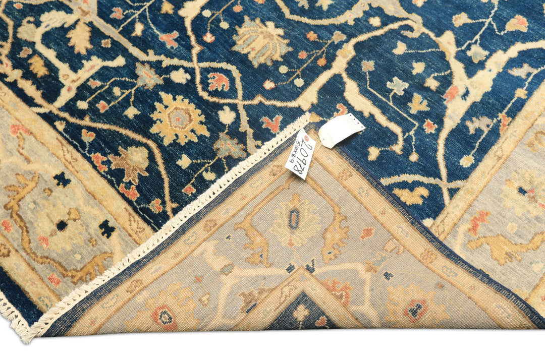 6x9 Navy, Slate, Beige Color Hand Knotted Oushak Wool Traditional Oriental Rug