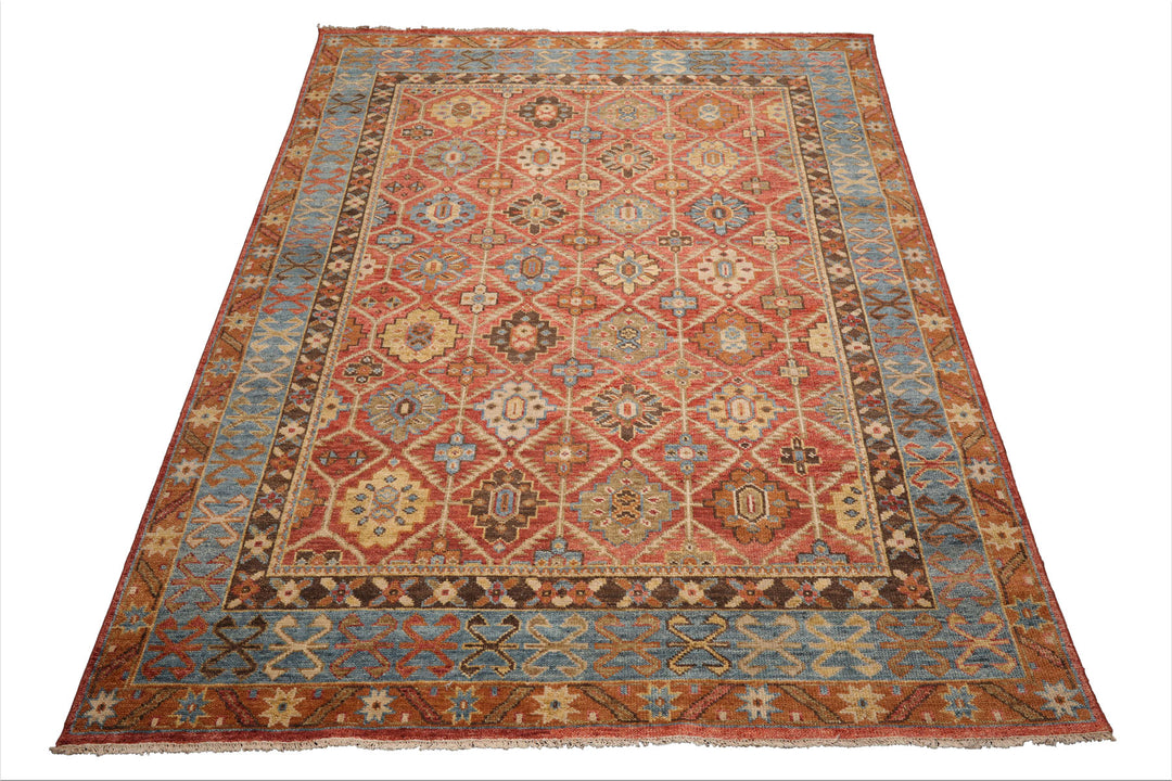Celeste Rug Multi Sizes Hand Knotted Burnt Orange Wool Oriental Area Rug with Transitional Geometric Design