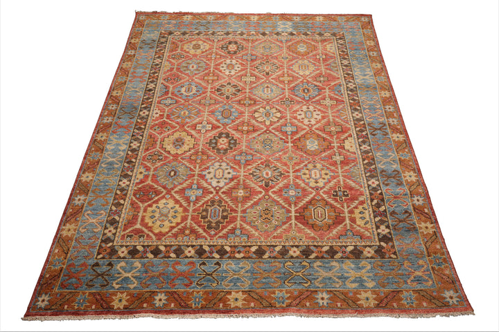 Celeste Rug Multi Sizes Hand Knotted Burnt Orange Wool Oriental Area Rug with Transitional Geometric Design