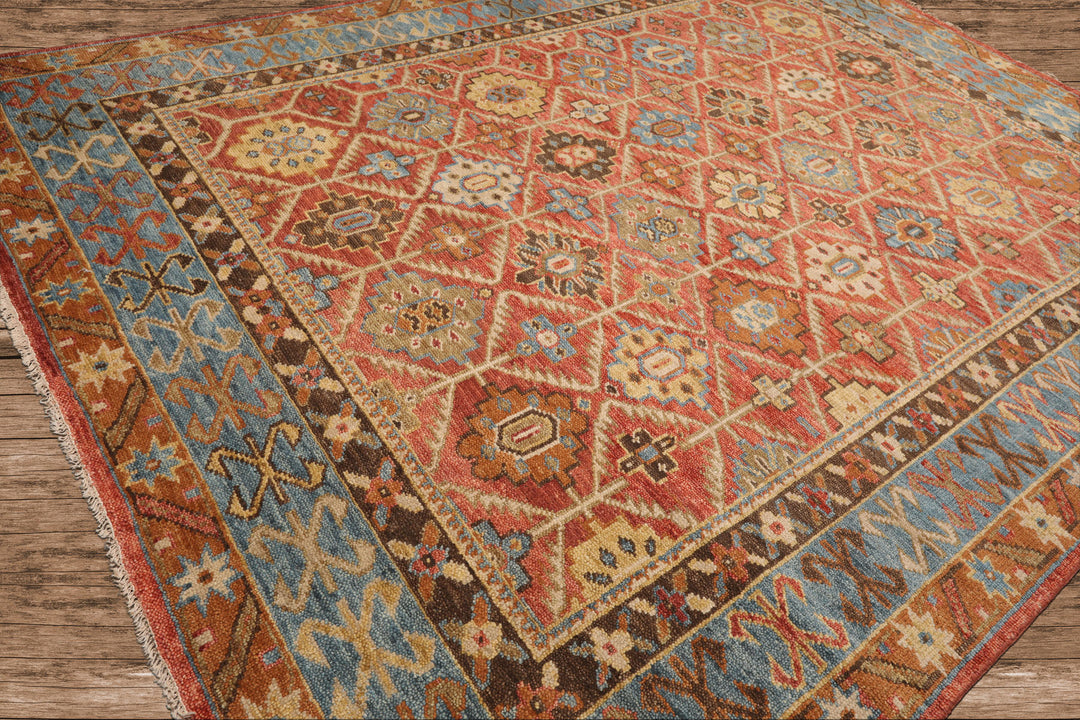 Celeste Rug Multi Sizes Hand Knotted Burnt Orange Wool Oriental Area Rug with Transitional Geometric Design