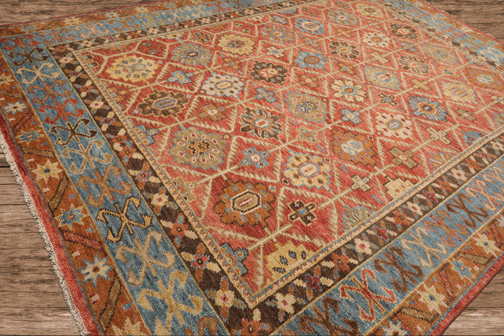 Celeste Rug Multi Sizes Hand Knotted Burnt Orange Wool Oriental Area Rug with Transitional Geometric Design