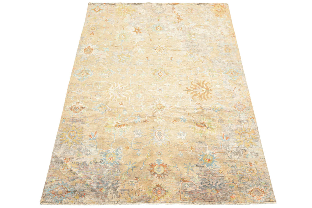 6x9 Beige, Aqua, Taupe Color Hand Knotted Sherpa Viscose Modern &amp; Contemporary Oriental Rug