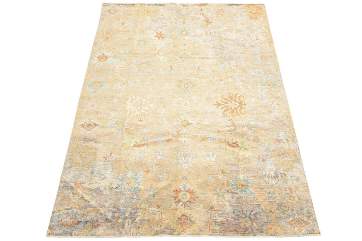 6x9 Beige, Aqua, Taupe Color Hand Knotted Sherpa Viscose Modern &amp; Contemporary Oriental Rug