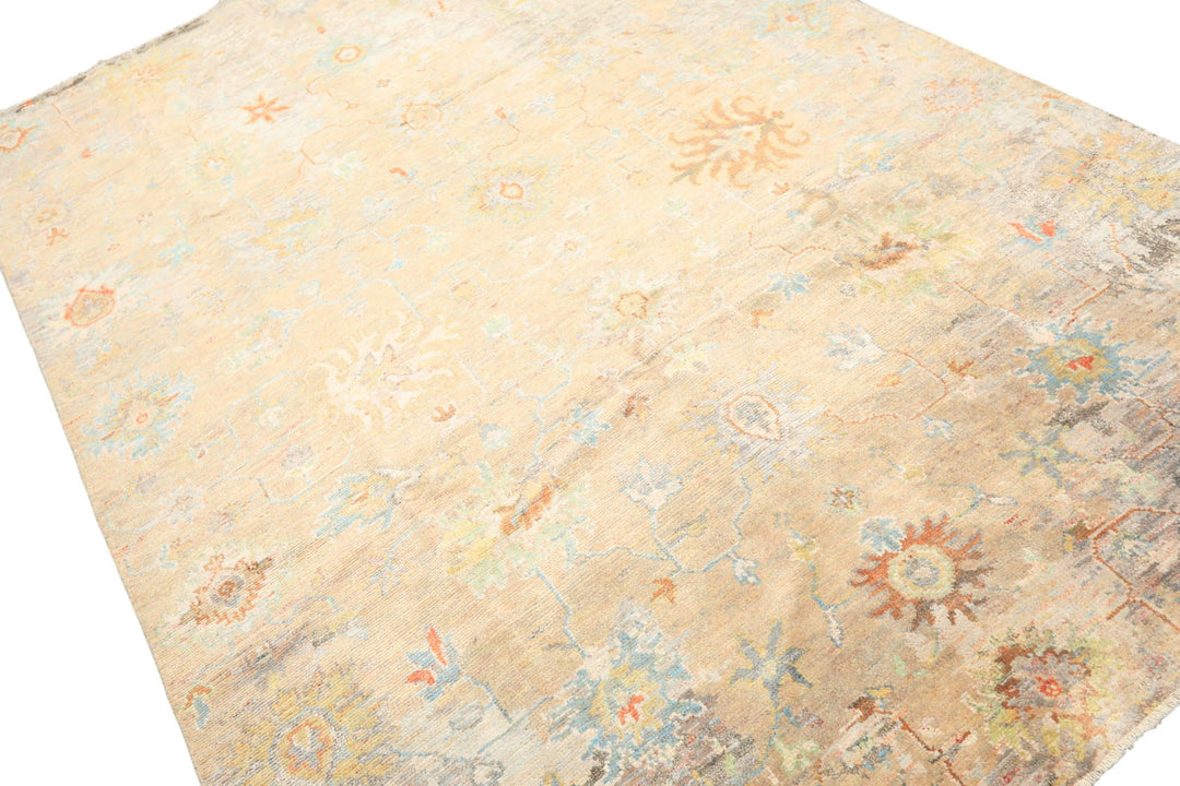 6x9 Beige, Aqua, Taupe Color Hand Knotted Sherpa Viscose Modern &amp; Contemporary Oriental Rug