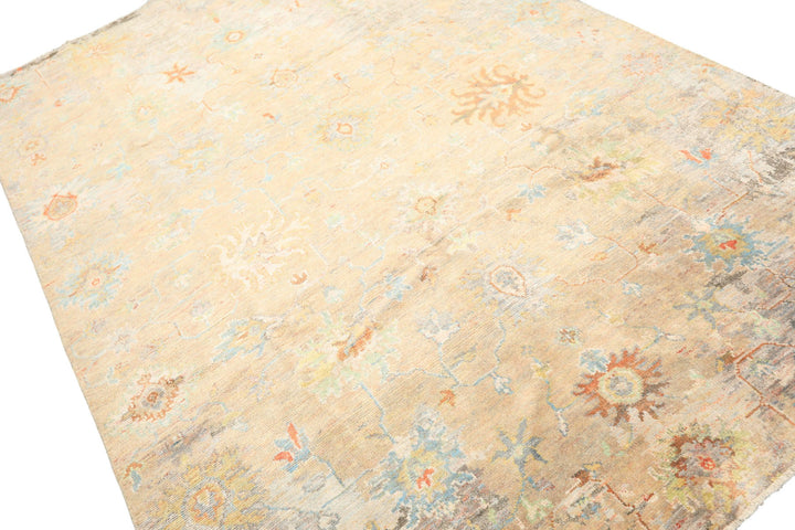 6x9 Beige, Aqua, Taupe Color Hand Knotted Sherpa Viscose Modern &amp; Contemporary Oriental Rug