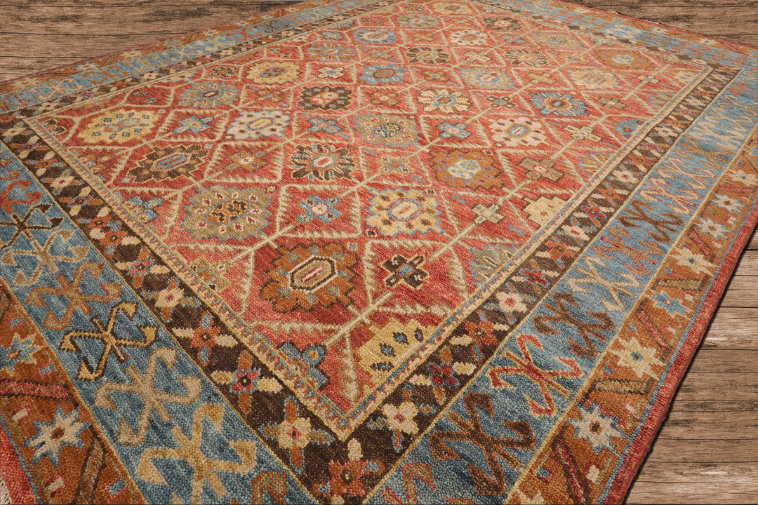 Celeste Rug Multi Sizes Hand Knotted Burnt Orange Wool Oriental Area Rug with Transitional Geometric Design