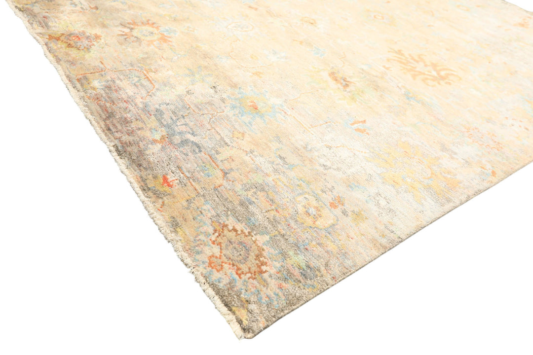 6x9 Beige, Aqua, Taupe Color Hand Knotted Sherpa Viscose Modern &amp; Contemporary Oriental Rug