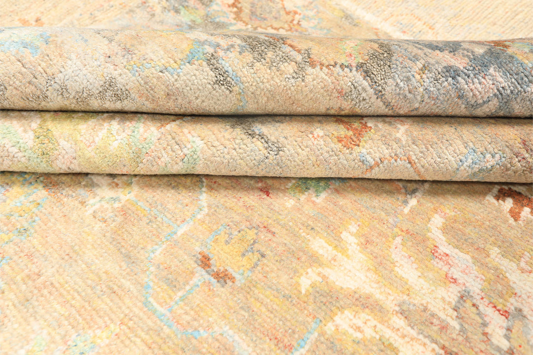 6x9 Beige, Aqua, Taupe Color Hand Knotted Sherpa Viscose Modern &amp; Contemporary Oriental Rug