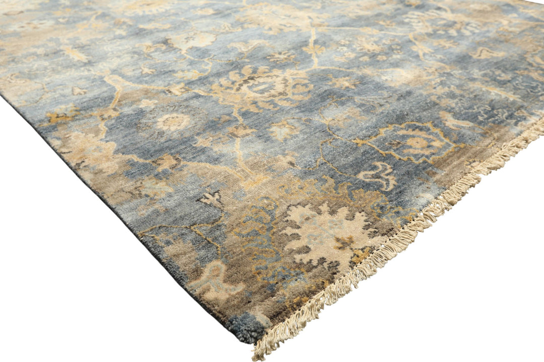6x9 Slate, Blue, Beige Color Hand Knotted Oushak Wool Transitional Oriental Rug