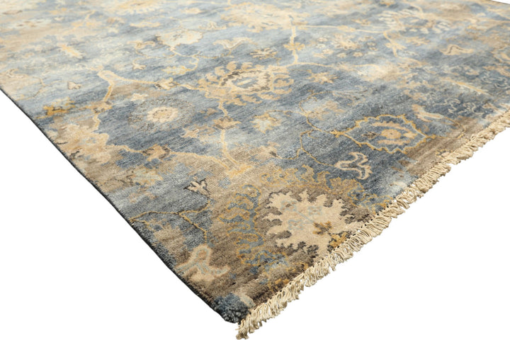 6x9 Slate, Blue, Beige Color Hand Knotted Oushak Wool Transitional Oriental Rug