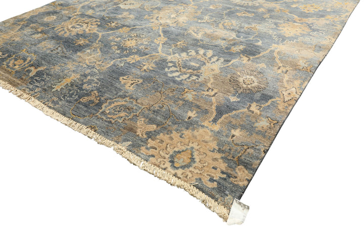 6x9 Slate, Blue, Beige Color Hand Knotted Oushak Wool Transitional Oriental Rug