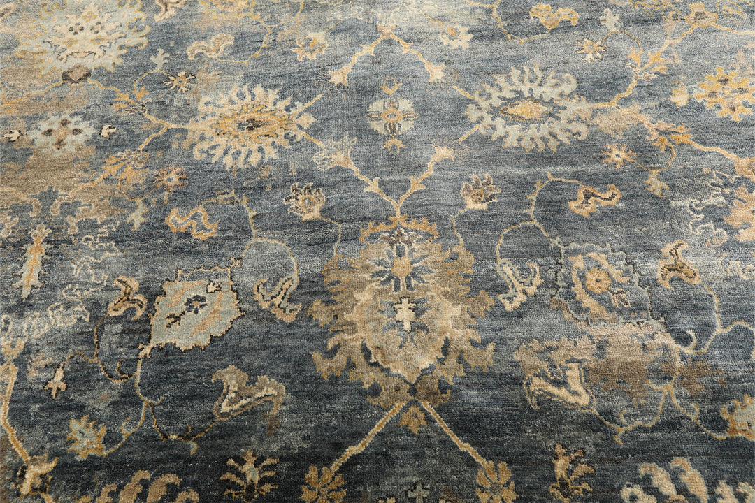 6x9 Slate, Blue, Beige Color Hand Knotted Oushak Wool Transitional Oriental Rug