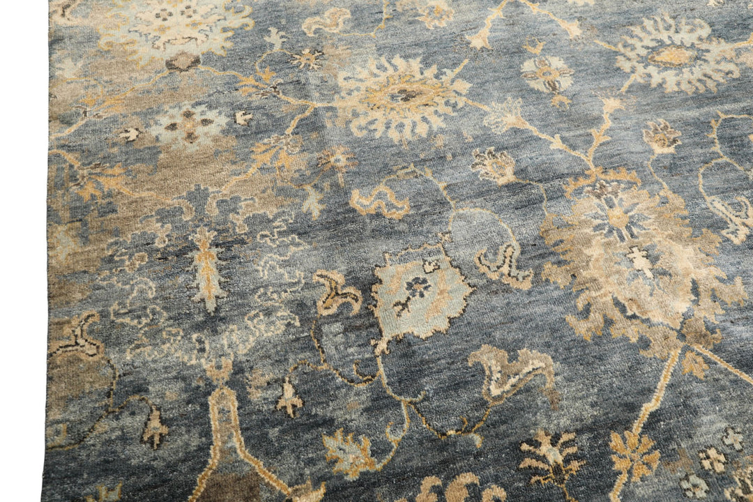 6x9 Slate, Blue, Beige Color Hand Knotted Oushak Wool Transitional Oriental Rug