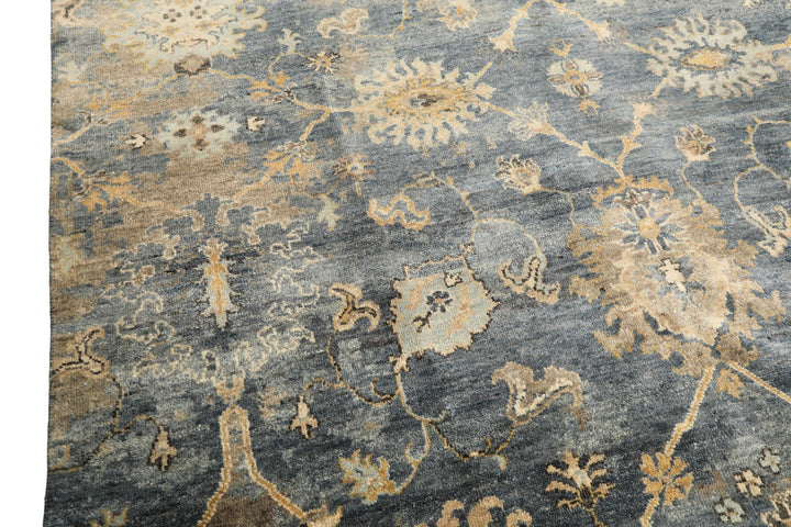 6x9 Slate, Blue, Beige Color Hand Knotted Oushak Wool Transitional Oriental Rug