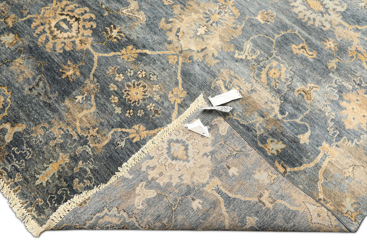 6x9 Slate, Blue, Beige Color Hand Knotted Oushak Wool Transitional Oriental Rug