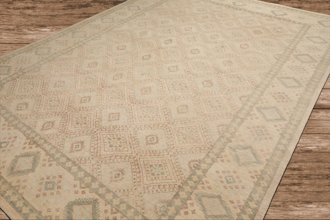Celeste Rug Multi Sizes Hand Knotted Beige Wool Oriental Area Rug with Transitional Geometric Stone Wash Design