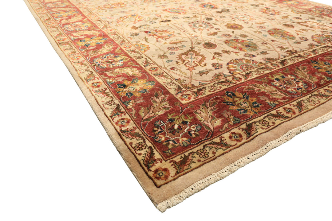 6x9 Tan, Maroon, Gold Color Hand Knotted Kashan Wool &amp; Silk Traditional Oriental Rug