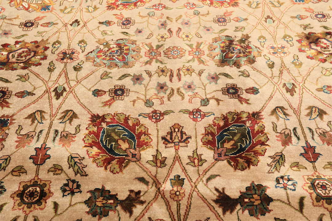 6x9 Tan, Maroon, Gold Color Hand Knotted Kashan Wool &amp; Silk Traditional Oriental Rug